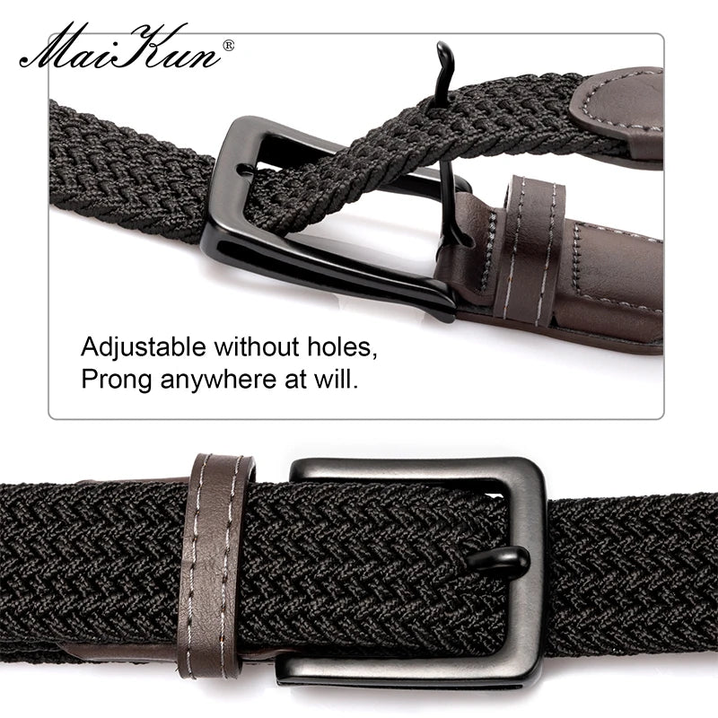 MaiKun 2PCS Canvas Men Belts Fashion Elastic Metal Pin Buckle Military Tactical Raided Stretch Woven Belts For Men For Work