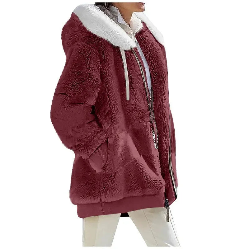 Autumn & Winter Fashion Women’s Coat – Casual Hooded Fleece Jacket