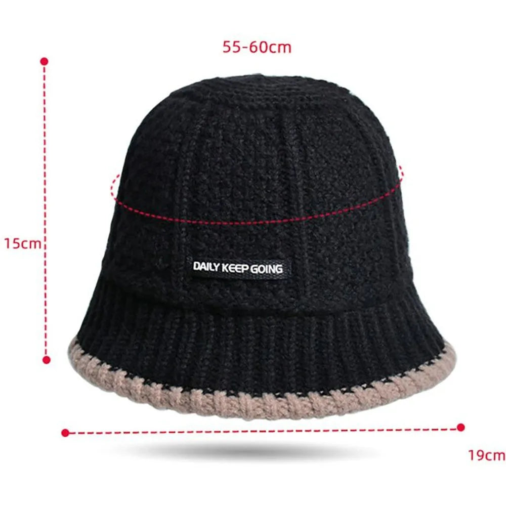 Thick Knitted Bucket Hat for Women – Warm Fisherman Beanie, Cold-Proof Casual Panama Cap for Fall & Winter”
