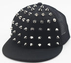Unisex Flat-Brim Snapback Cap – Hip Hop Baseball Hat with Rivet Detail & Mesh Visor