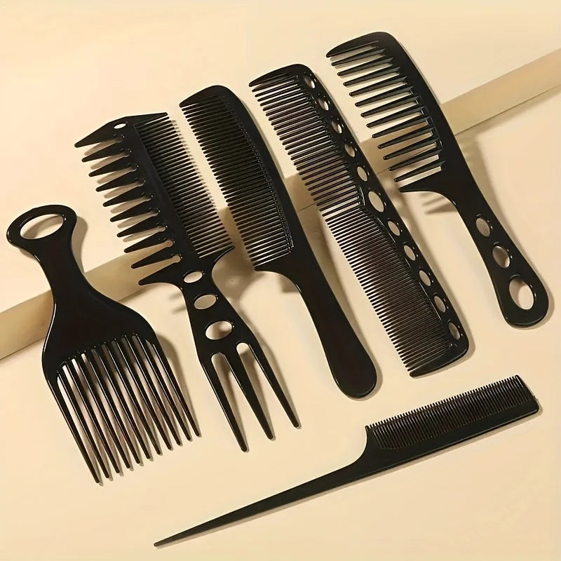 6pcs Hairdressing Brush and Comb Set – Black Salon Styling Tools for Men and Women