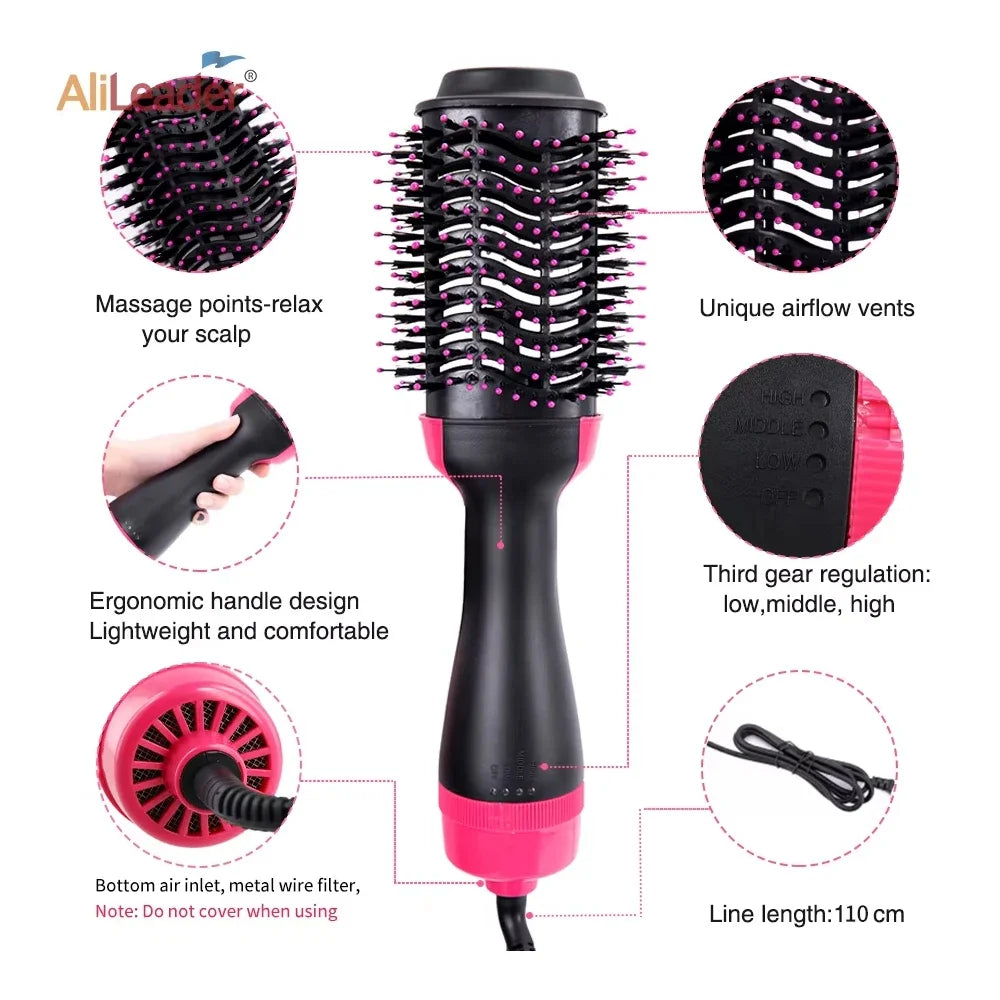 4-in-1 Women’s Hair Dryer Brush – Hot Air Styler with Straightener, Curler & Scalp Massager, Rapid Heat One-Step Volumizer