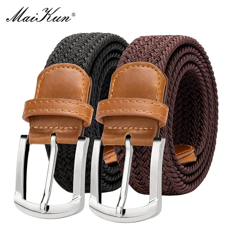 MaiKun 2PCS Canvas Men Belts Fashion Elastic Metal Pin Buckle Military Tactical Raided Stretch Woven Belts For Men For Work
