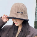 Thick Knitted Bucket Hat for Women – Warm Fisherman Beanie, Cold-Proof Casual Panama Cap for Fall & Winter”