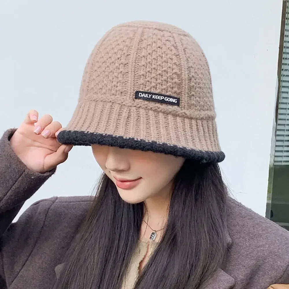 Thick Knitted Bucket Hat for Women – Warm Fisherman Beanie, Cold-Proof Casual Panama Cap for Fall & Winter”