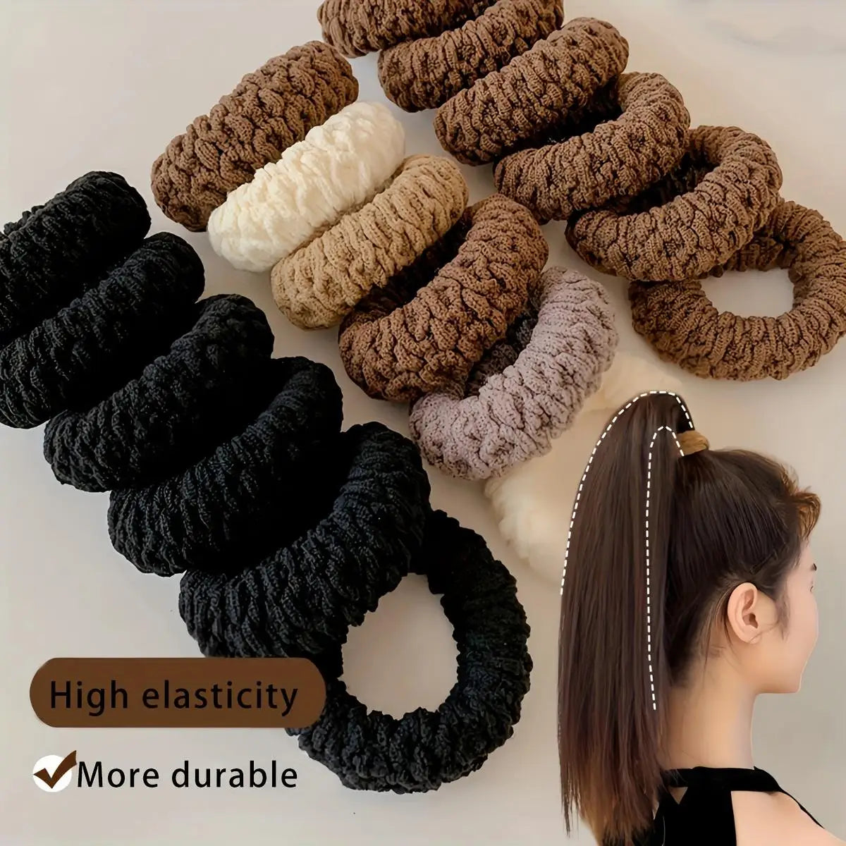 High-Elastic Durable Hair Ties – Thick Knit Seamless Scrunchies in Assorted Colors