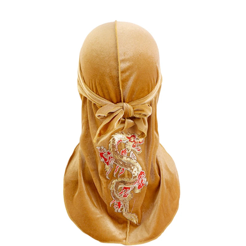 Fashion Dragon Velvet Durag for Men Bandana, Turban & Waves Headwear