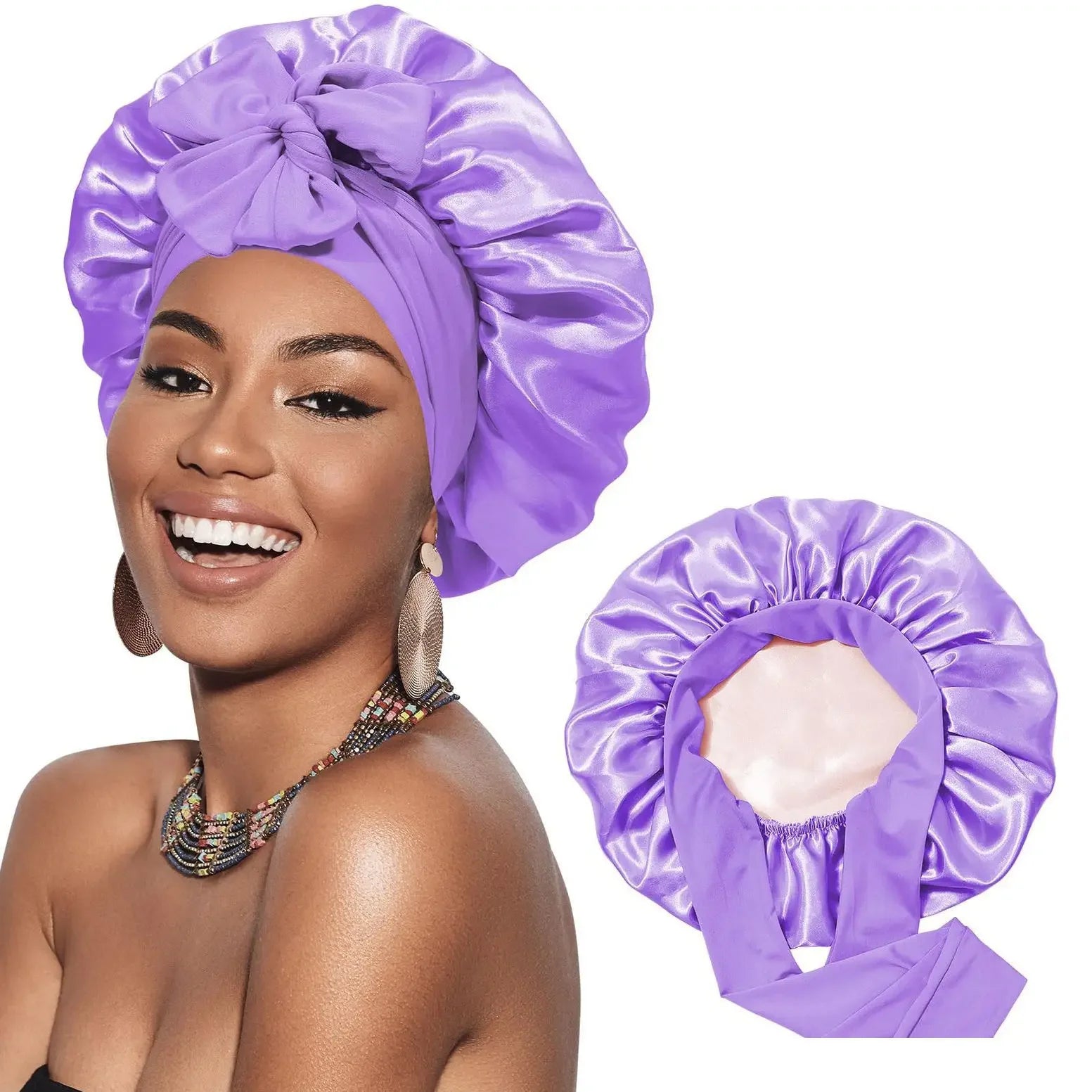 Double-Layer Satin Hair Cap Reversible Night Bonnet for Women Sleep Hair Cover