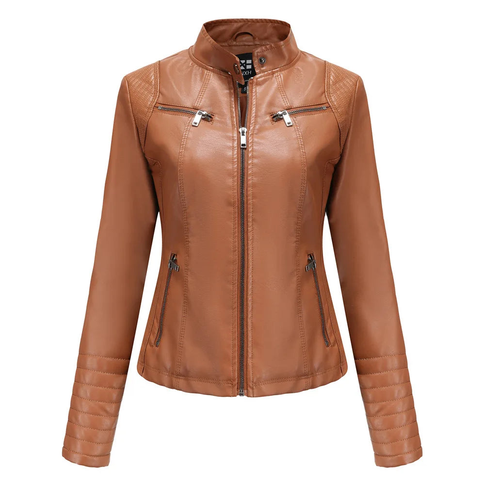 2026 Spring Women’s Leather Moto Jacket – Sleek, Cropped & Modern