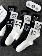 10 Pairs Men’s Sports Socks – Casual, Breathable & Versatile with Ghost Face Graffiti Design