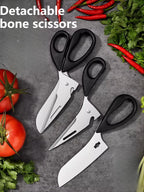 8-in-1 Heavy-Duty Kitchen Scissors – Stainless Steel with Detachable Blades & Locking System for Meat, Fish, and Poultry