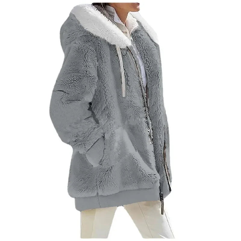 Autumn & Winter Fashion Women’s Coat – Casual Hooded Fleece Jacket