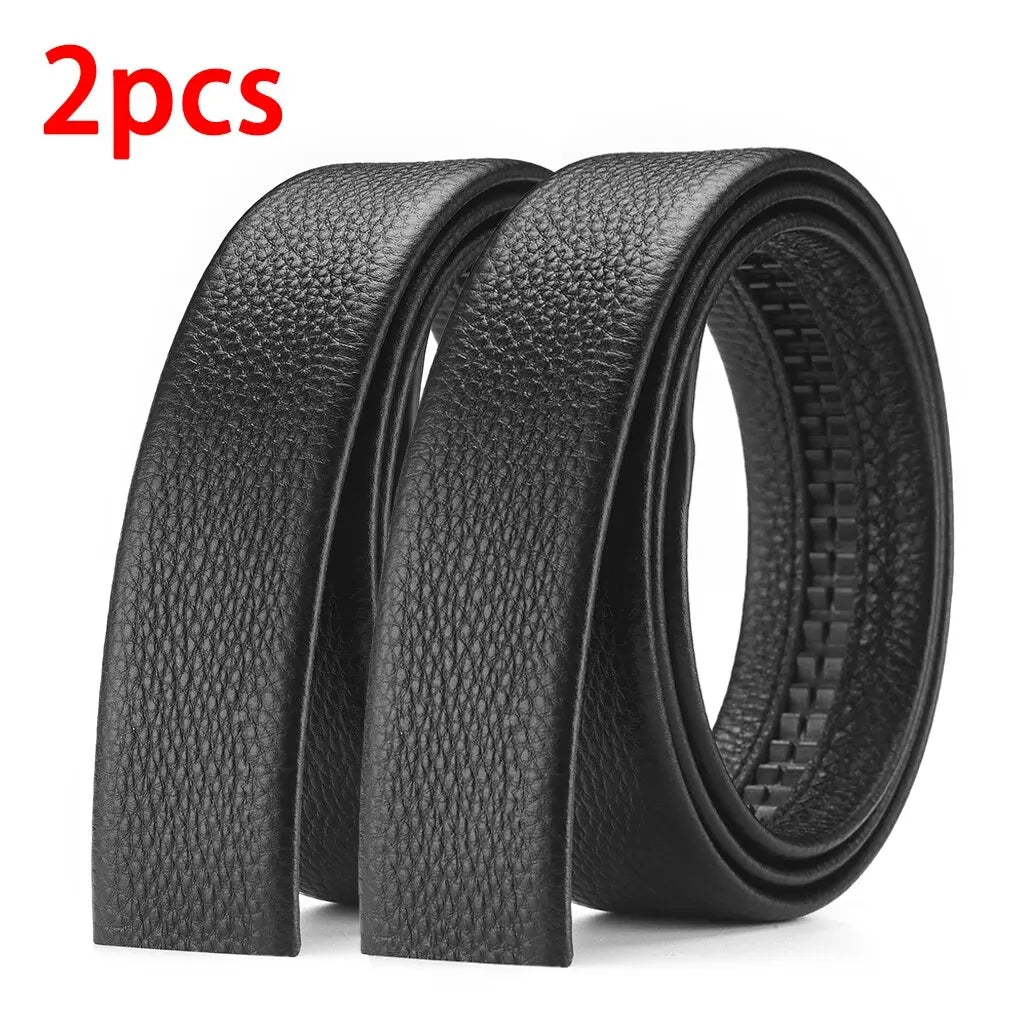 2Pcs Men's Belt Fashion Without Buckle High End Belts Black Soft PU Leather Men Belts Body No Buckle Strap
