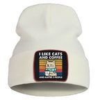 Hip Hop Coffee Cats Beanie – Unisex Knitted Cotton Hat, Casual Warm Skull Cap for Men and Women, Outdoor Style