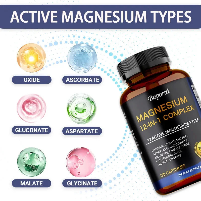 Magnesium Complex Capsules - Helps Relax, Strengthens Muscles, Bone, Heart Health, Improve Sleep, Stress & Anxiety Relief