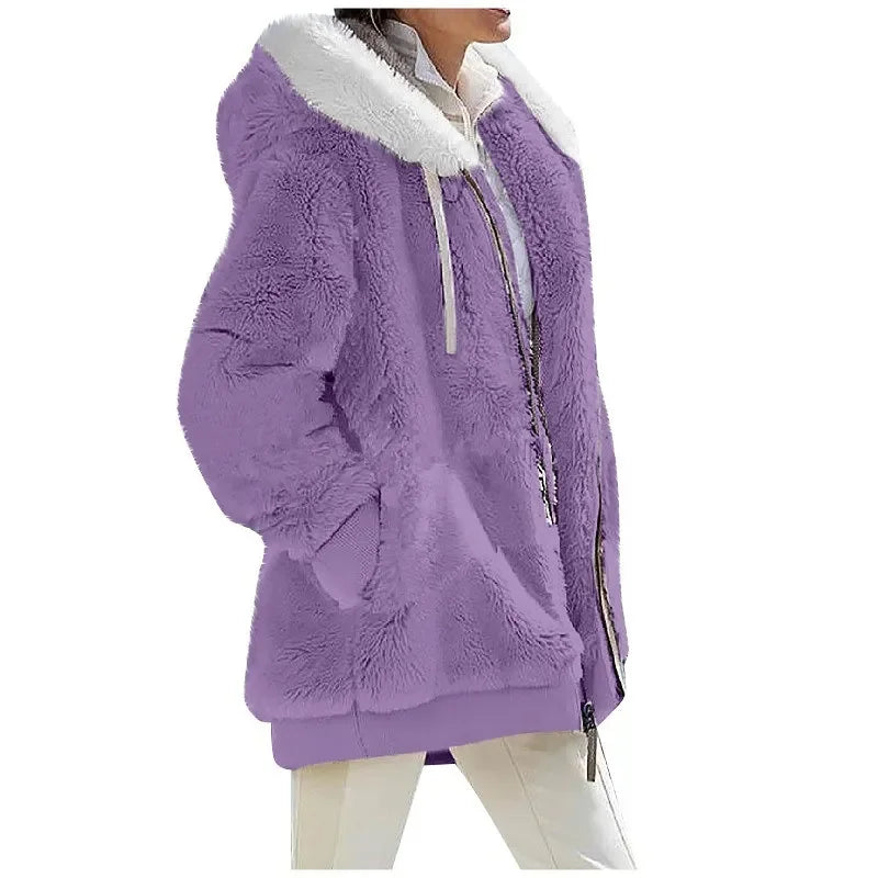 Autumn & Winter Fashion Women’s Coat – Casual Hooded Fleece Jacket