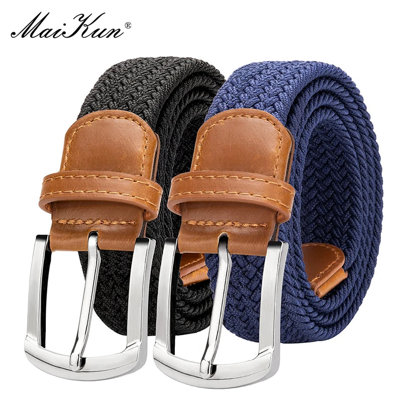 MaiKun 2PCS Canvas Men Belts Fashion Elastic Metal Pin Buckle Military Tactical Raided Stretch Woven Belts For Men For Work