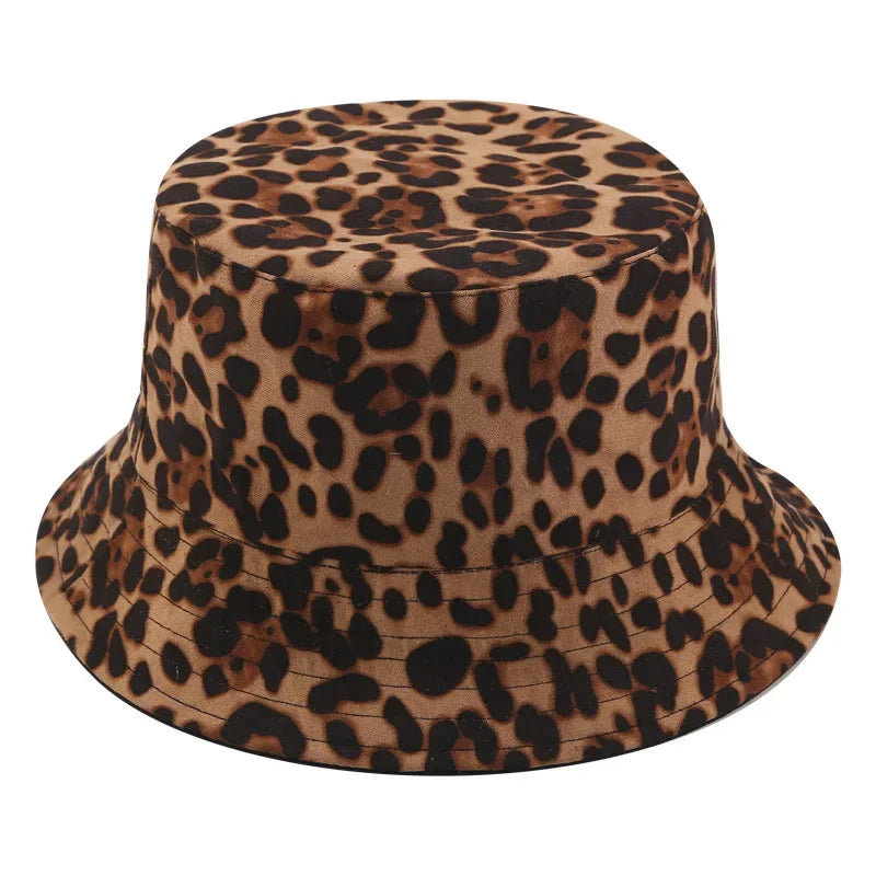 Leopard Print Bucket Hat – Women’s Outdoor Travel & Sun Cap for Autumn & Winter
