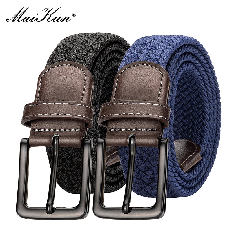 MaiKun 2PCS Canvas Men Belts Fashion Elastic Metal Pin Buckle Military Tactical Raided Stretch Woven Belts For Men For Work