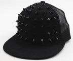 Unisex Flat-Brim Snapback Cap – Hip Hop Baseball Hat with Rivet Detail & Mesh Visor