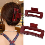 Burgundy Glossy Square Hair Clip – Large, Chic Hairpin for Daily Wear