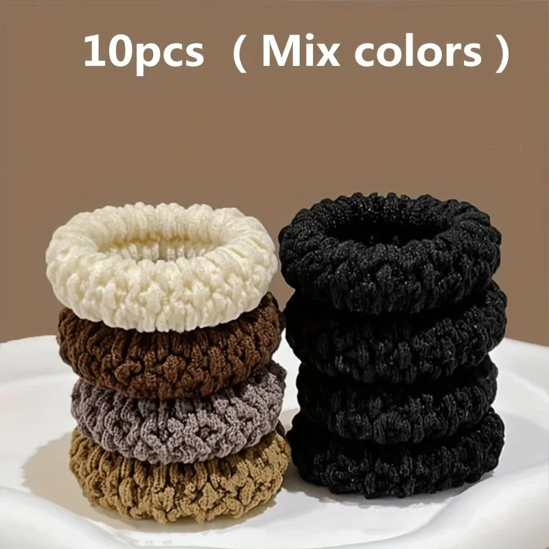 10-Piece High-Elastic Thick Hair Rope Set – Elegant Solid-Color Bun Ties for Women