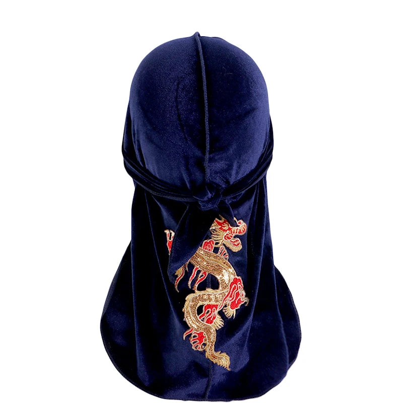 Fashion Dragon Velvet Durag for Men Bandana, Turban & Waves Headwear
