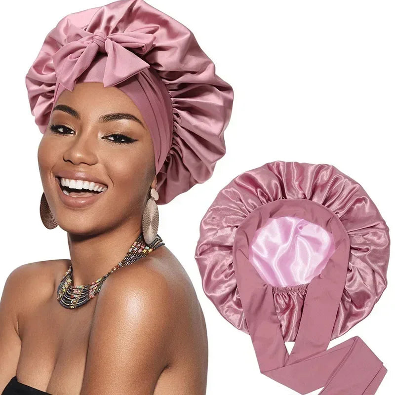 Double-Layer Satin Hair Cap Reversible Night Bonnet for Women Sleep Hair Cover