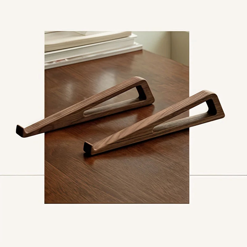 Portable Foldable Wooden Laptop Stand – Ergonomic 12° Tilt | Ventilated Cooling | Triangular Support Design | Office Desk Accessory