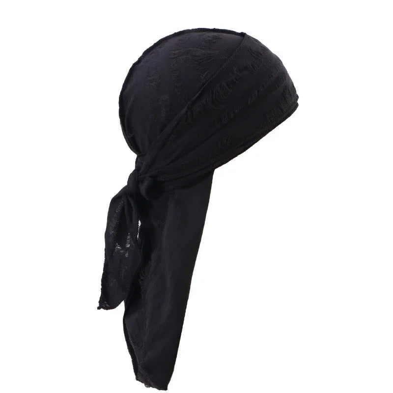 Ripped Long-Tail Pirate Hat for Men & Women – Elastic Hip-Hop Durag Headwrap