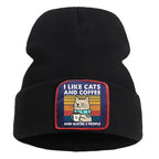 Hip Hop Coffee Cats Beanie – Unisex Knitted Cotton Hat, Casual Warm Skull Cap for Men and Women, Outdoor Style