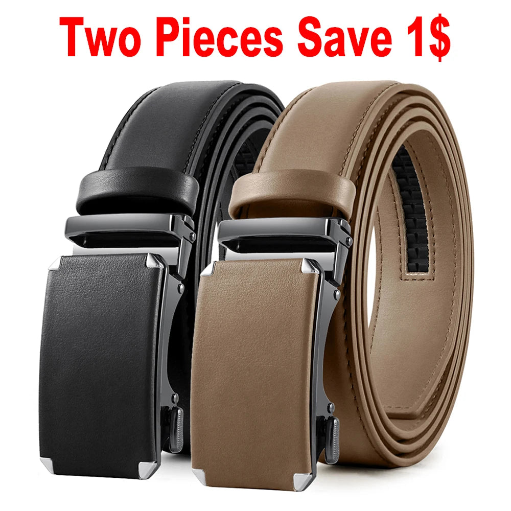 Men Belts Metal Automatic Buckle Brand High Quality Leather Belts for Men Famous Brand Luxury Work Business Strap