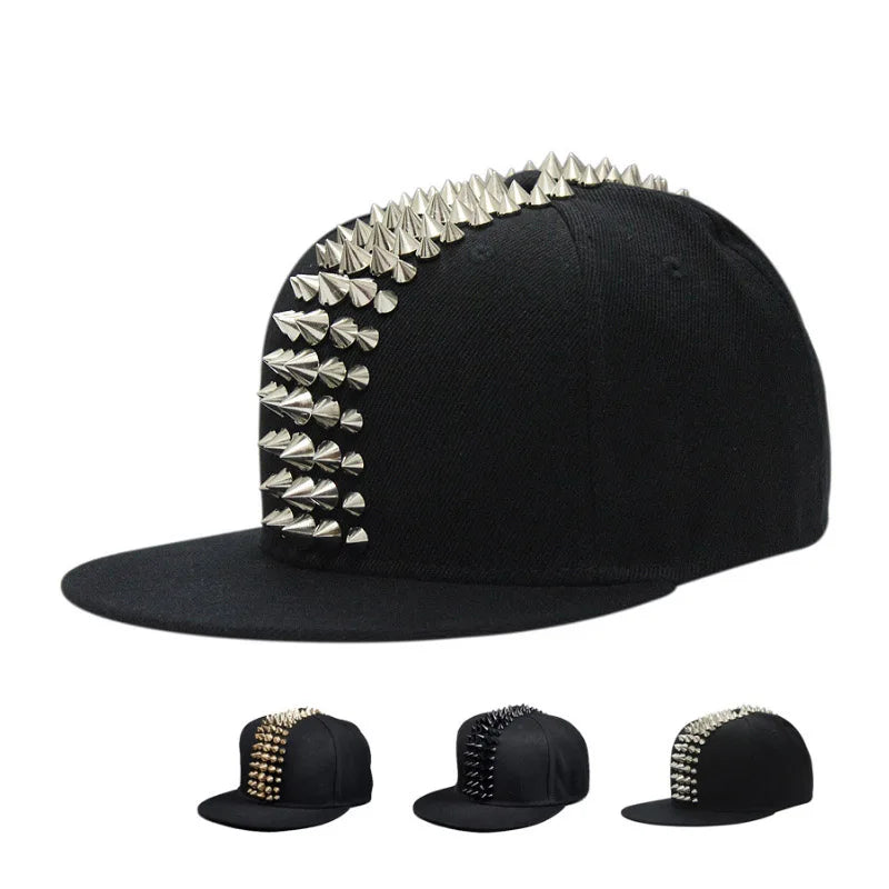 Hip Hop Street Dance Flat Brim Cap – Five-Row Plastic Rivets Bboy Baseball Hat for Men