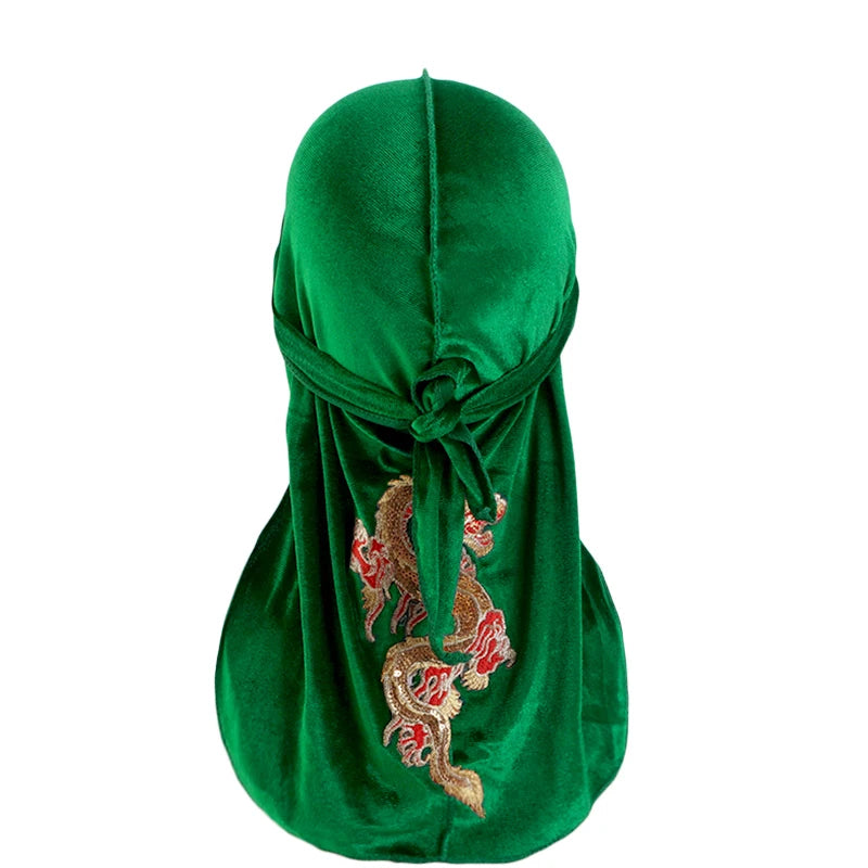 Fashion Dragon Velvet Durag for Men Bandana, Turban & Waves Headwear