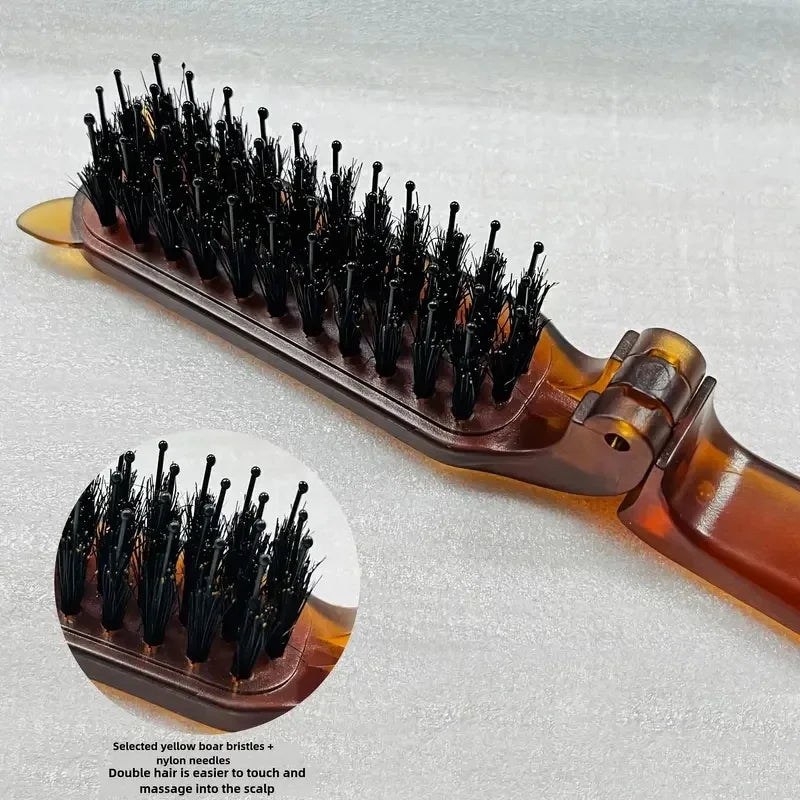 Portable Foldable Hair Comb with Boar Bristle Hair Brush – Scalp Massage Hair Styling Accessory