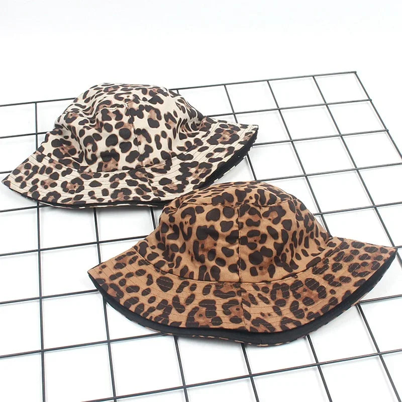 Leopard Print Bucket Hat – Women’s Outdoor Travel & Sun Cap for Autumn & Winter