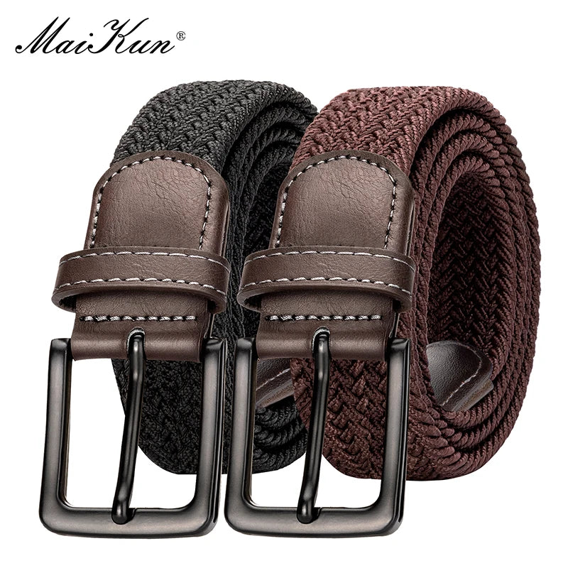 MaiKun 2PCS Canvas Men Belts Fashion Elastic Metal Pin Buckle Military Tactical Raided Stretch Woven Belts For Men For Work