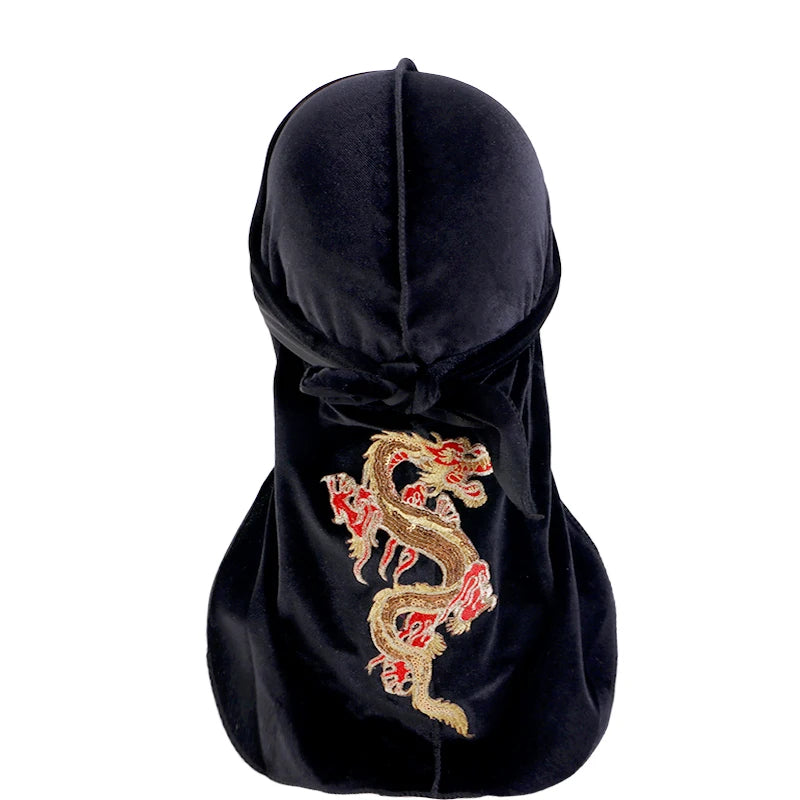 Fashion Dragon Velvet Durag for Men Bandana, Turban & Waves Headwear