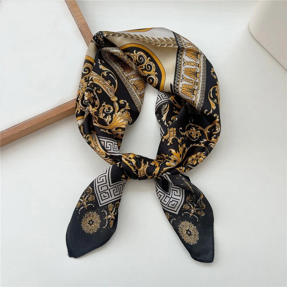 68cm Retro Chain Print Scarf for Women – Luxury Polyester Thin Scarf