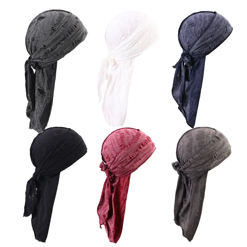 Ripped Long-Tail Pirate Hat for Men & Women – Elastic Hip-Hop Durag Headwrap