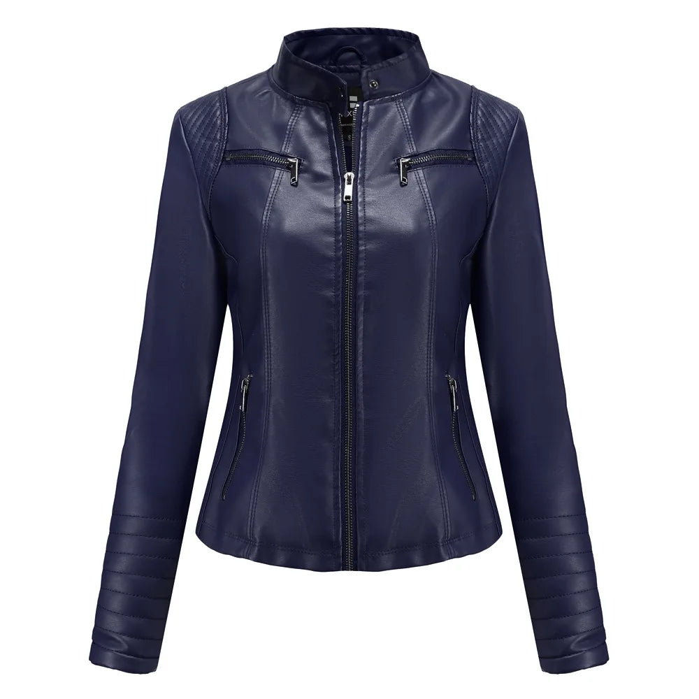 2026 Spring Women’s Leather Moto Jacket – Sleek, Cropped & Modern