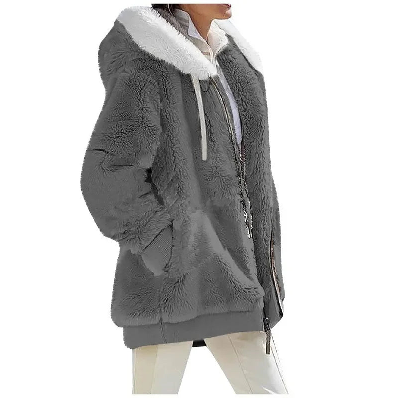 Autumn & Winter Fashion Women’s Coat – Casual Hooded Fleece Jacket