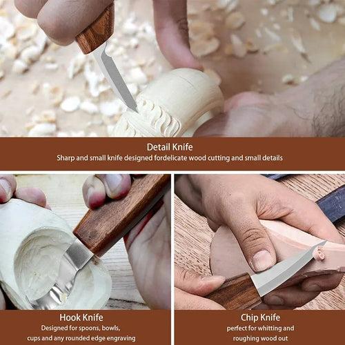 10-Pcs Wood Carving Tool Set – Detailed Carving Knives, Chisels, Gloves & Sharpener for Woodworking