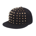 Unisex Flat-Brim Snapback Cap – Hip Hop Baseball Hat with Rivet Detail & Mesh Visor