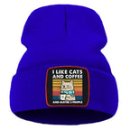 Hip Hop Coffee Cats Beanie – Unisex Knitted Cotton Hat, Casual Warm Skull Cap for Men and Women, Outdoor Style