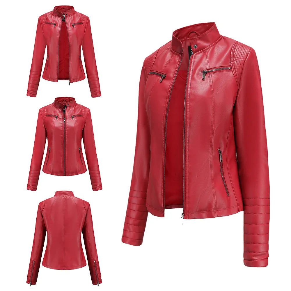 2026 Spring Women’s Leather Moto Jacket – Sleek, Cropped & Modern