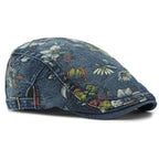 Unisex Floral Beret – Washed Cotton Denim Artist Painter Hat for Men & Women, Spring & Autumn