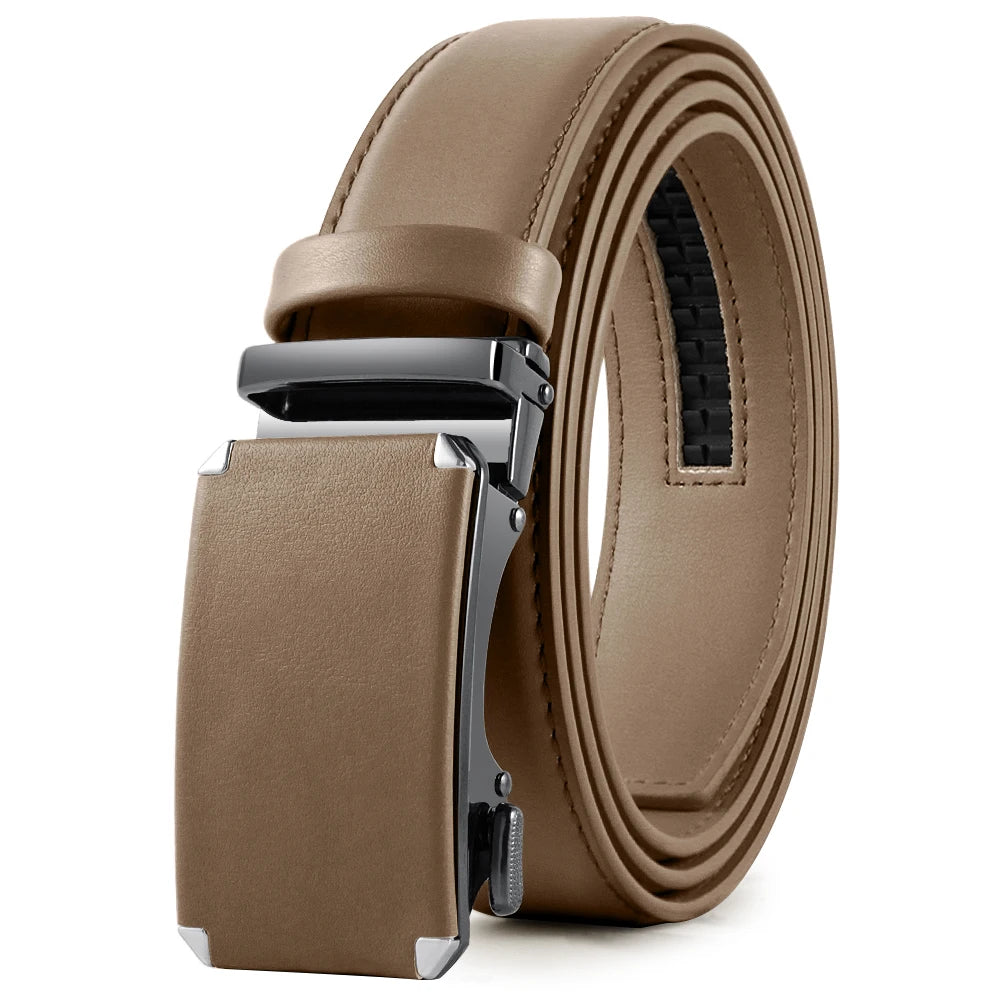 Men Belts Metal Automatic Buckle Brand High Quality Leather Belts for Men Famous Brand Luxury Work Business Strap