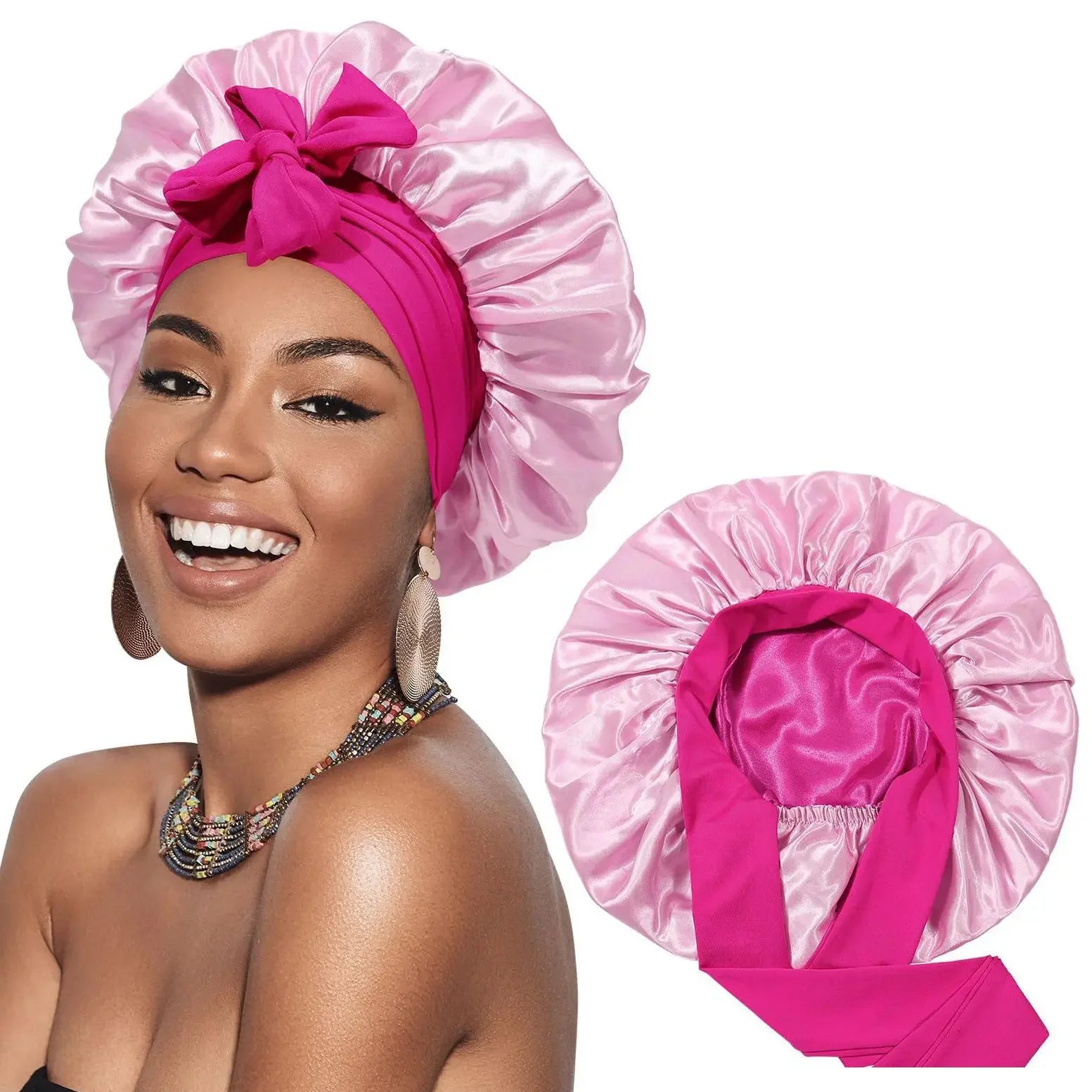 Double-Layer Satin Hair Cap Reversible Night Bonnet for Women Sleep Hair Cover