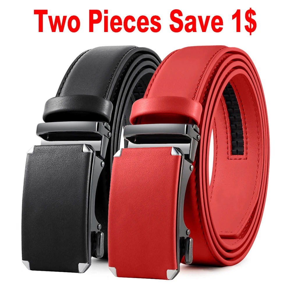 Men Belts Metal Automatic Buckle Brand High Quality Leather Belts for Men Famous Brand Luxury Work Business Strap